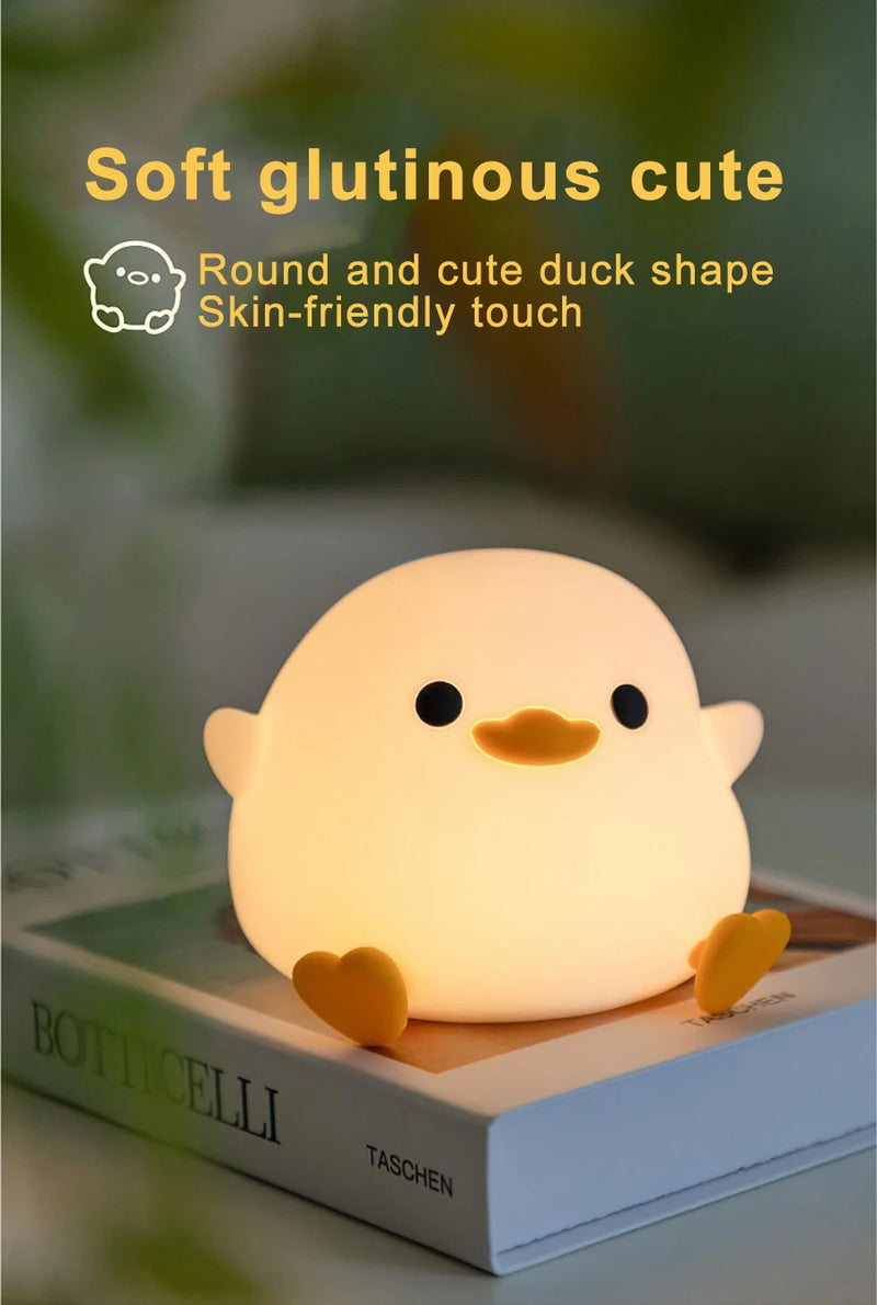 LED Night light Cute duck Cartoon animals Silicone lamp for children kid Touch Sensor Timing USB Rechargeable for birthday gifts