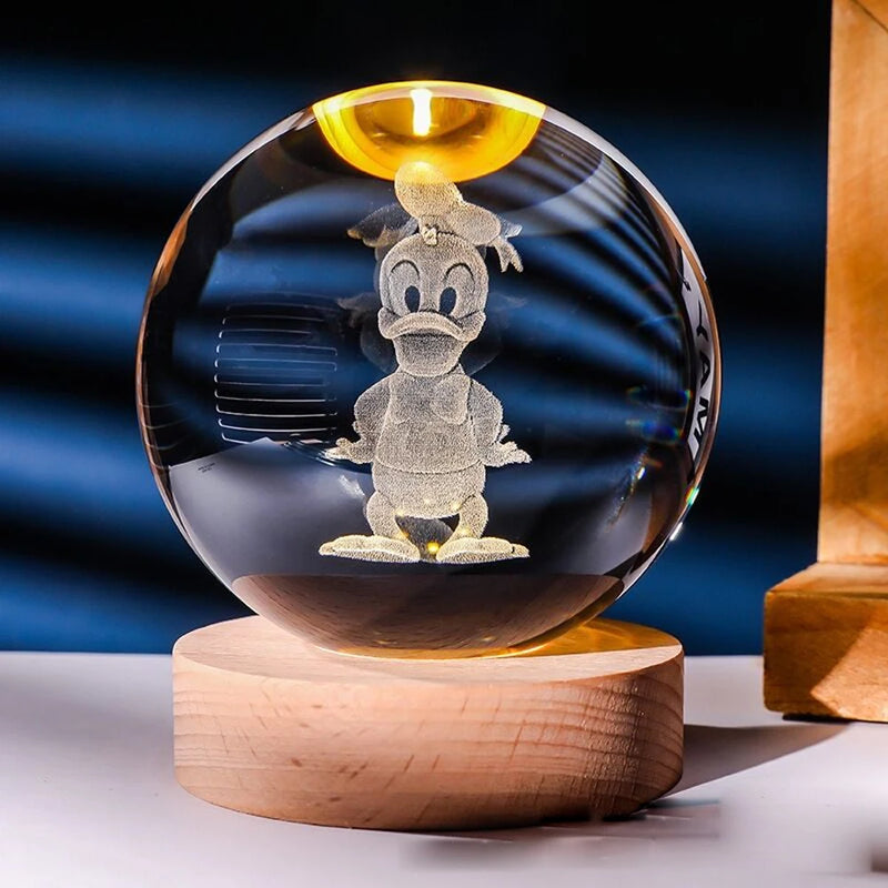 Hot 6cm 3D Crystal Ball Stitch Pikachu Doraemon A Dream Hello Kitty Crystal Planet Night Light Laser Carving Children's Gifts