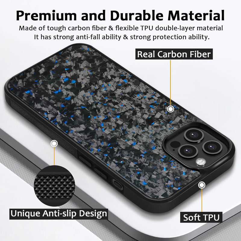 Luxury Gloss Real Carbon Fiber Armor Shockproof Cover for iPhone 15 Pro Max 14 13 12 11 Case Wireless Charge Forged fiber Cover