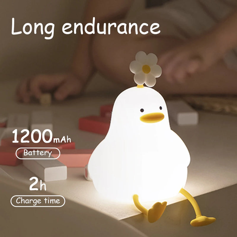 LED Night light Cute duck Cartoon animals Silicone lamp for children kid Touch Sensor Timing USB Rechargeable for birthday gifts