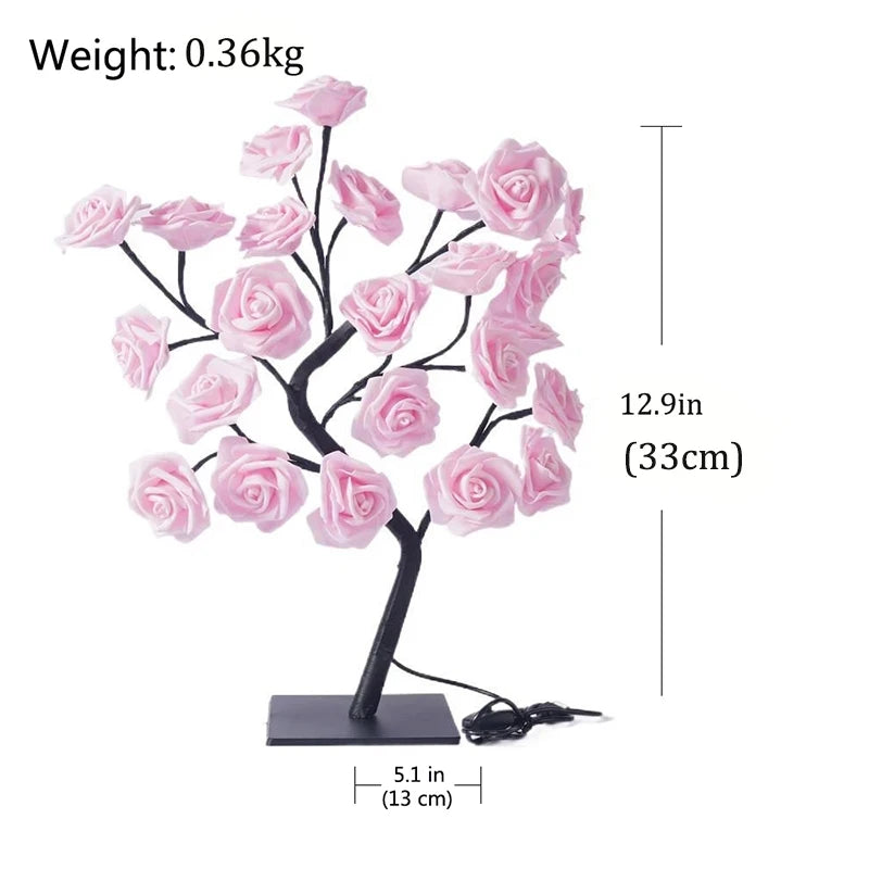 24 LED Rose Tree Lights USB Plug Table Lamp Fairy Flower Night Light For Home Party Christmas Wedding Bedroom Decoration Gift