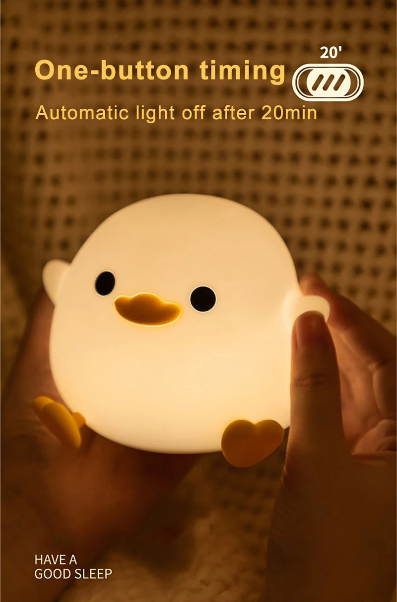 LED Night light Cute duck Cartoon animals Silicone lamp for children kid Touch Sensor Timing USB Rechargeable for birthday gifts