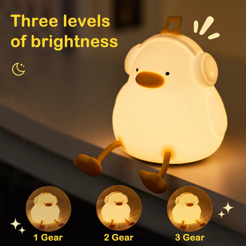 LED Night light Cute duck Cartoon animals Silicone lamp for children kid Touch Sensor Timing USB Rechargeable for birthday gifts