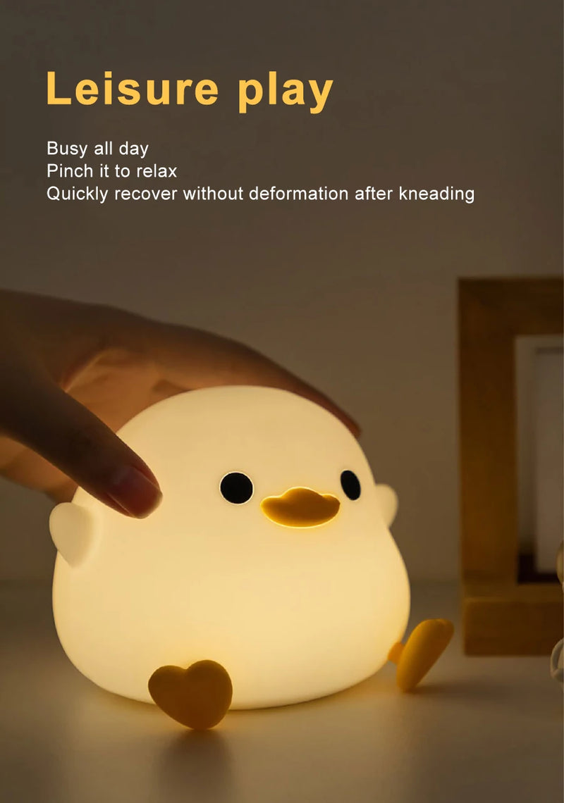 LED Night light Cute duck Cartoon animals Silicone lamp for children kid Touch Sensor Timing USB Rechargeable for birthday gifts