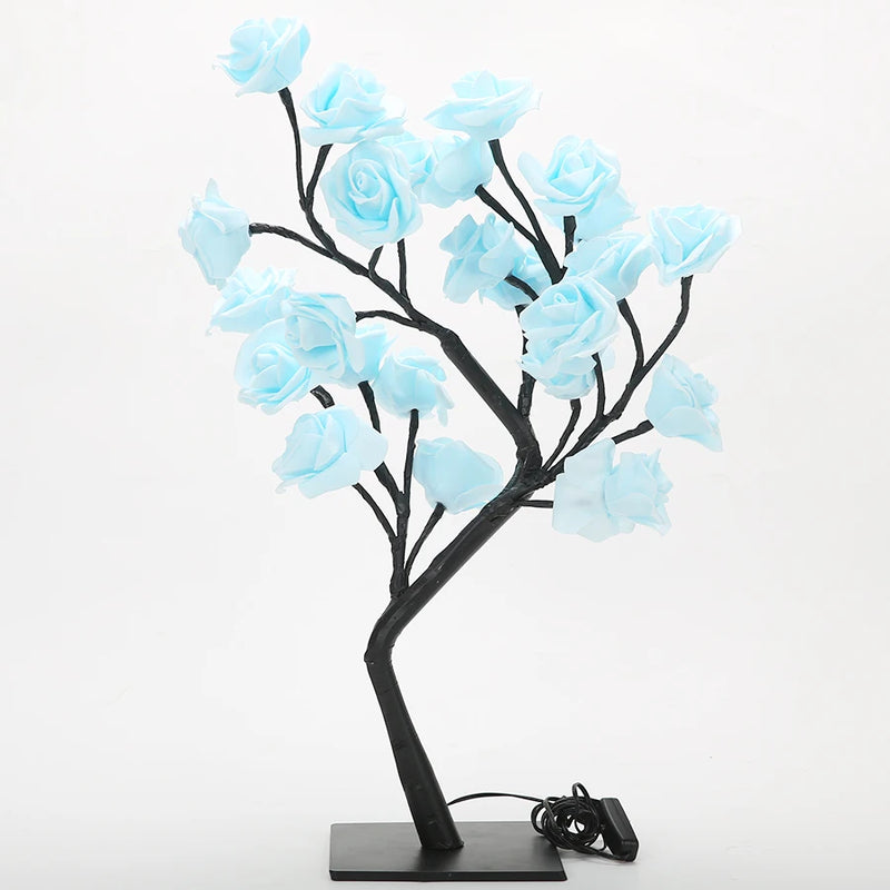 24 LED Rose Tree Lights USB Plug Table Lamp Fairy Flower Night Light For Home Party Christmas Wedding Bedroom Decoration Gift