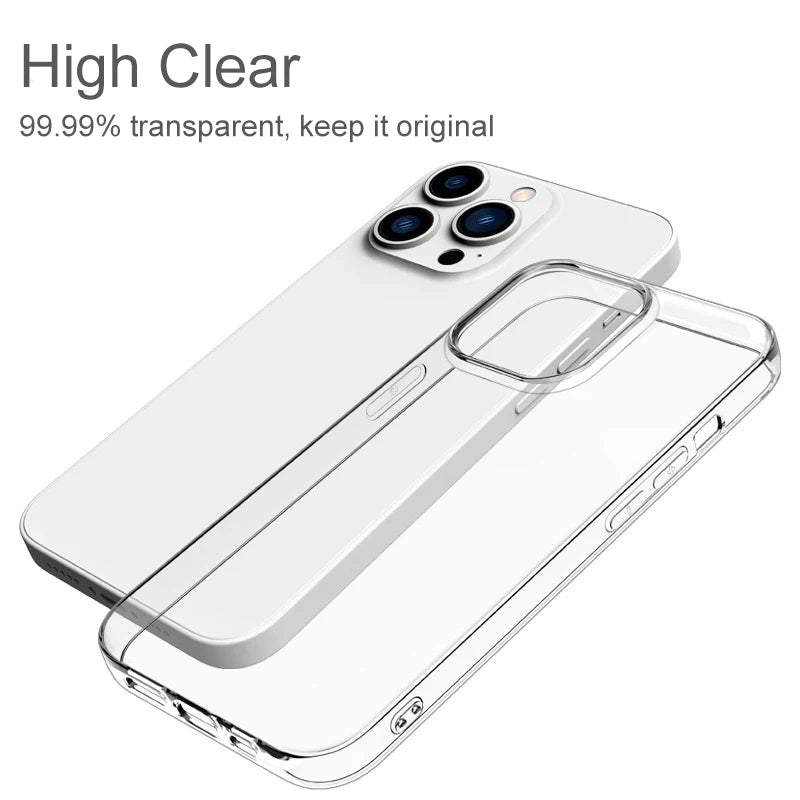 Ultra Thin Clear Silicone Case For iPhone 15 14 13 Pro Max Mini 2020 2022 Back Cover